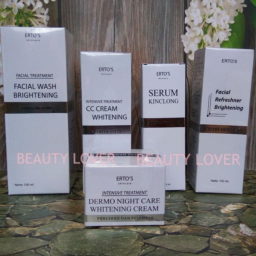 Ertos Paket Super Whitening (Night Cream + CC Cream +  Facial Wash + Toner + Serum Kinclong)