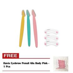 Eyebrow Razor - Alat Cukur Alis - Mini Makeup Knife Shaper Alat Cukur Untuk Wanita Scissor Kit - 1 Pcs + Cetakan Alis - 1 Pcs + Free Davis Eyebrow Pensil Alis Body Pink - 1 Pcs
