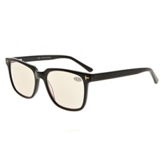 Eyekepper Amber Tinted Lens Berkualitas Optik Komputer Kacamata Baca dengan Rx-mampu Bingkai Asetat untuk Pria UV & Blue Light Protection Shiny Black + 1.0-Internasional
