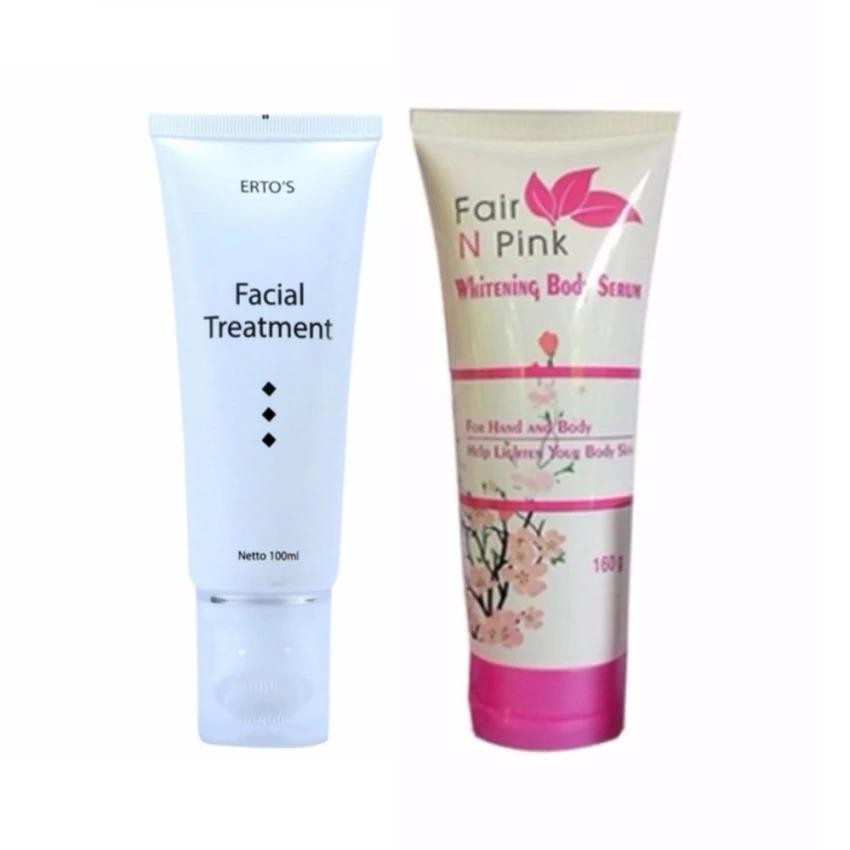 Fair N Pink Whitening Body Serum+Ertos Facial Treatment Paket Hemat Wajah dan Badan