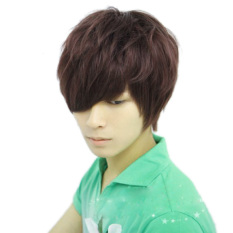 Pria Yang Mengenakan Wig Pendek Fashion Netral Penuh Coklat Gelap (dan Bebas Siaran Langsung Video Live Streaming *) Mulai Mengenakan Wig Cosplay