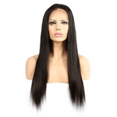Fashion Women Front Lace Black Long Straight Hair Centre Berpisah Wig Lengkap 20 Inch-Intl