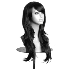 Fashion Wanita Panjang Rambut Wig Keriting Bergelombang Sintetis Anime Cosplay Party Full Wig-Hitam (Intl)