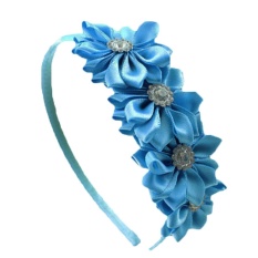 Bunga Rhinestone Headband Pita Satin (Biru)-Intl