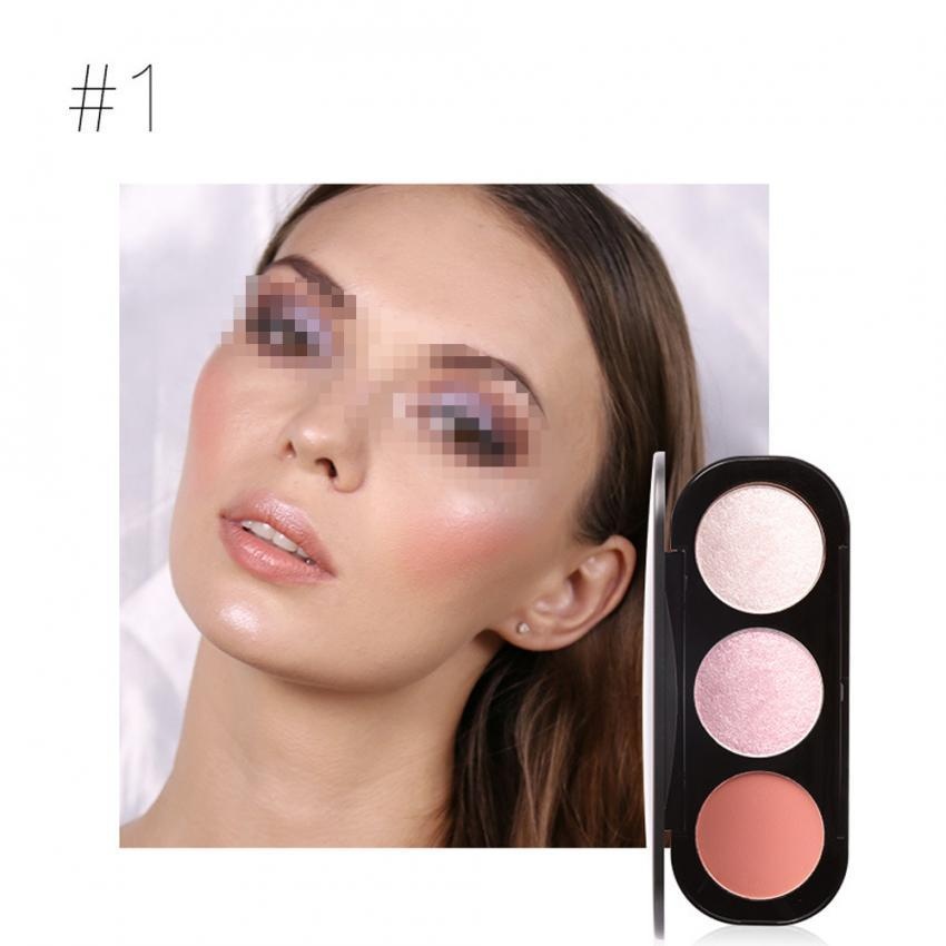 FOCALLURE 3 Color Blush Highlighter Bronzer Palette Contour Shadow Powder Face Makeup Powder #1 - intl