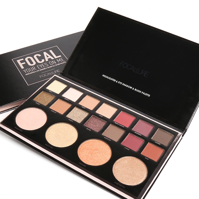 FOCALLURE Baru Berpigmen Tinggi Glitter Eye Shadow Flash Shimmer Eyeshadow dengan Bush Highlighter Palet Face Makeup Tools-Intl