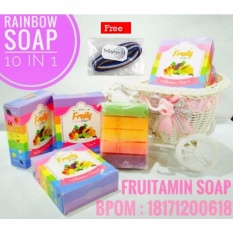 Fruity Rainbow Soap 10 in 1 Whitening Soap Fruitamin Original Sabun Pemutih Badan BPOM - 1Pc + Free 1 Pcs Polkadope Ikat Rambut