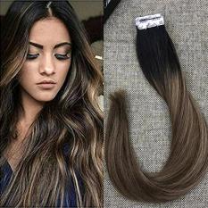 Penuh Shine 14 Inch 20 Pcs 50 Gram Sisi Tape Dalam Rambut Extensions Human Rambut Ombre Hitam Roots Warna # 1B Memudar Ke #4 dan #8 Cokelat Rambut Extensions-Internasional
