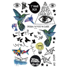 Geometric Temporary Body Tato Hummingbird Electric Bulb Paper Boat Eye Temporary Body Tatto