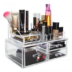 GPL/Finnhomy 2 Tier Acrylic Makeup Kosmetik Perhiasan Diamond Organizer 2 Piece Set Counter Penyimpanan Case R Display Drawer Box Bathroom Vanity Case untuk Lipstik/Brush/Nail Polish New Design CLEAR/kapal dari AMERIKA SERIKAT-Intl