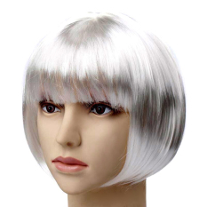 Gracefulvara Fashion Wanita Pendek Lurus Bob Rambut Wig Penuh Wig Cosplay Party Wig (Putih)