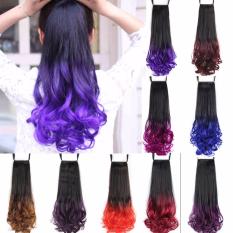 Hair Extensions 20 inch Long Curly Natural Hairpieces Colorful Ombre 5 Clip long ponytail hair Extensions for Women - intl