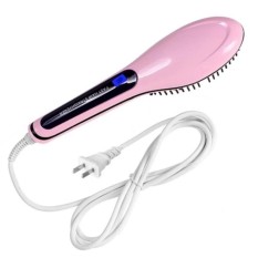 Hair Straightener Catok Sisir Pelurus Rambut ION Comb HQT-906 2in1 Menyisir Muluruskan Ada Layar LCD Pengatur Suhu Elektrik Cepat Anti Panas - Pink