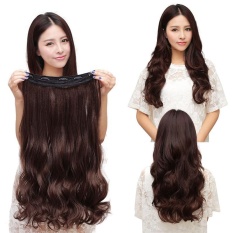 Klip Hight kualitas Store baru 60 CM klip dalam ekstensi rambut manusia sintetis keriting panjang berombak rambut 5 Cokelat