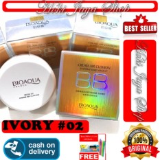 HOKI COD - 02# IVORY - KOTAK EMAS - BIOAQUA BB Cream Air Cushion Extreme Bare With SPF50++ Bedak Wajah Import Korea Original + Gratis Pulpen Lilin Unik Serba Guna Hitam Pekat - 1 Pcs