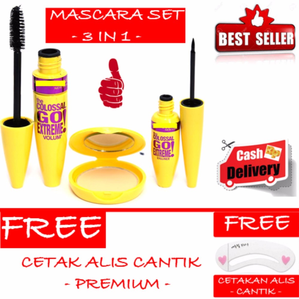 HOKI COD - Mascara Colossal Premium Set Extreme 3 in 1  - Premium Set + Cetak Alis Cantik Premium