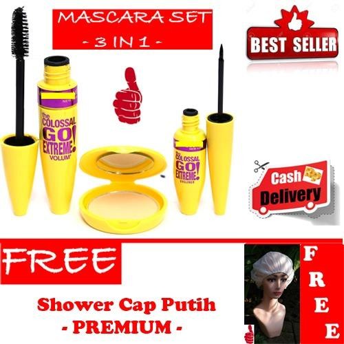 HOKI COD - Mascara Colossal Premium Set Extreme 3 in 1  - Premium Set + Gratis Shower Cap Putih - PREMIUM