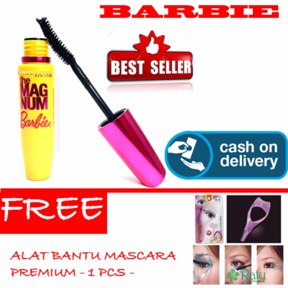 HOKI COD - Mascara Magnum Barbie - Maskara Waterproof - Model Barbie  Warna Hitam Premium Quality Top - 1 Pcs + Gratis Alat Bantu Mascara Premium - 1 Pcs
