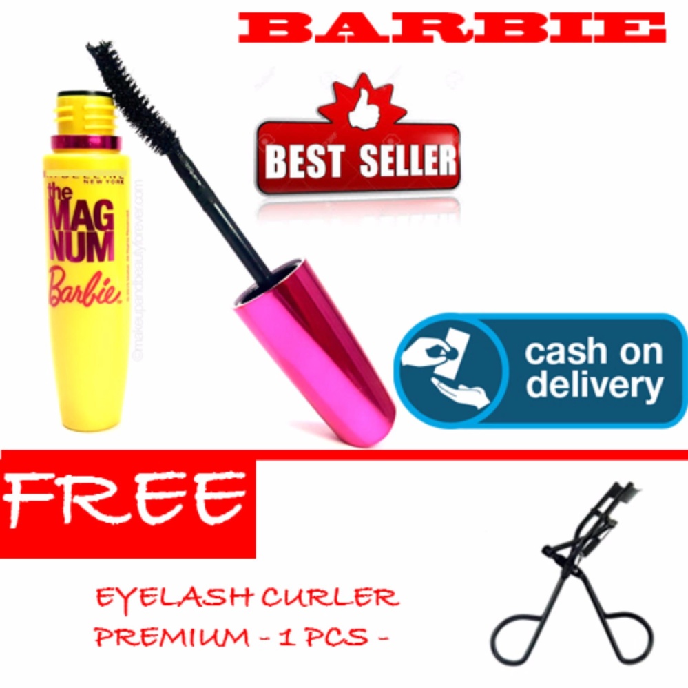 HOKI COD - Mascara Magnum Barbie - Maskara Waterproof - Model Barbie  Warna Hitam Premium Quality Top - 1 Pcs + Gratis Eyelash Curler Premium Set - 1 Pcs