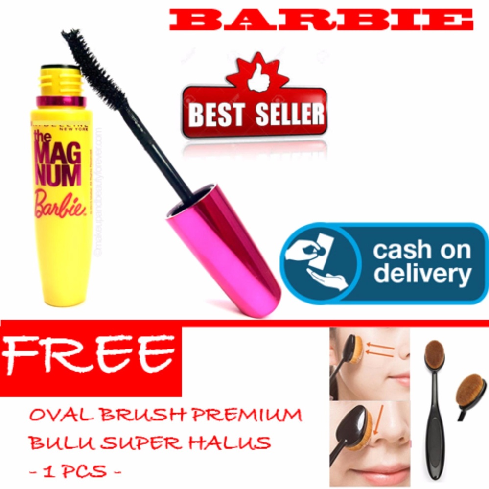 HOKI COD - Mascara Magnum Barbie - Maskara Waterproof - Model Barbie  Warna Hitam Premium Quality Top - 1 Pcs + Gratis Oval Brush Bulu Super Halus - 1 Pcs