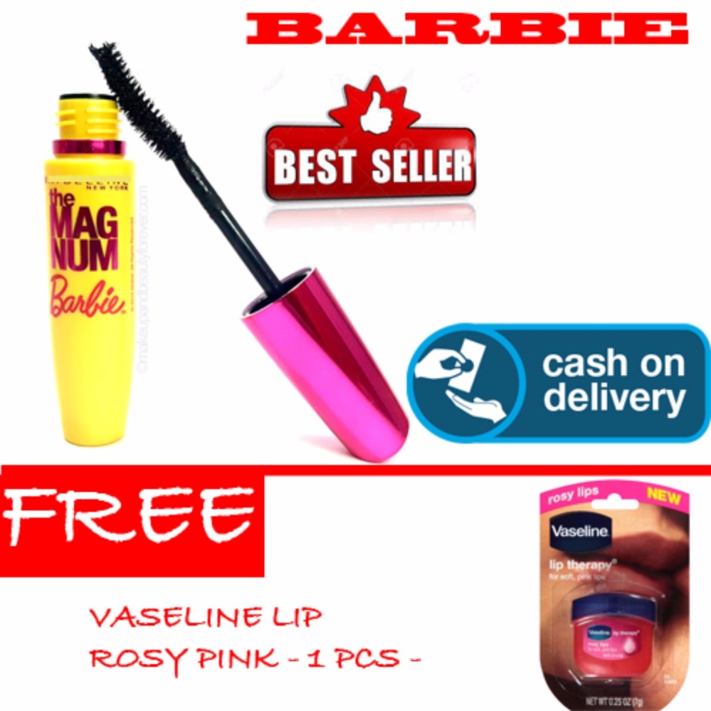 HOKI COD - Mascara Magnum Barbie - Maskara Waterproof - Model Barbie  Warna Hitam Premium Quality Top - 1 Pcs + Gratis Vaseline Lip Rosy Pink Kualitas Bagus - 1 Pcs
