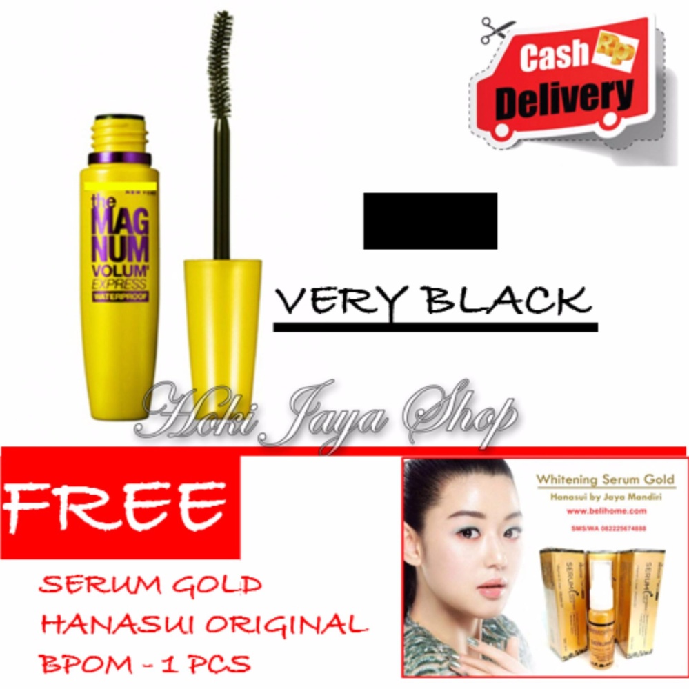 HOKI COD - Mascara The Fals Lash Volume Express - Maskara Waterproof - Model KUNING  Warna Hitam Premium Quality Top - 1 Pcs + Gratis Serum Gold Hanasui Original Bpom - 1 Pcs