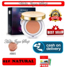 HOKI COD - NATURAL #01 - KOTAK HITAM - Bioaqua Exquisite and Delicate BB Cream Air Cushion Pack Gold Case SPF 50++ Foundation Make Up Non Refill + Gratis Pulpen Lilin Unik Serba Guna Hitam Pekat - 1 Pcs