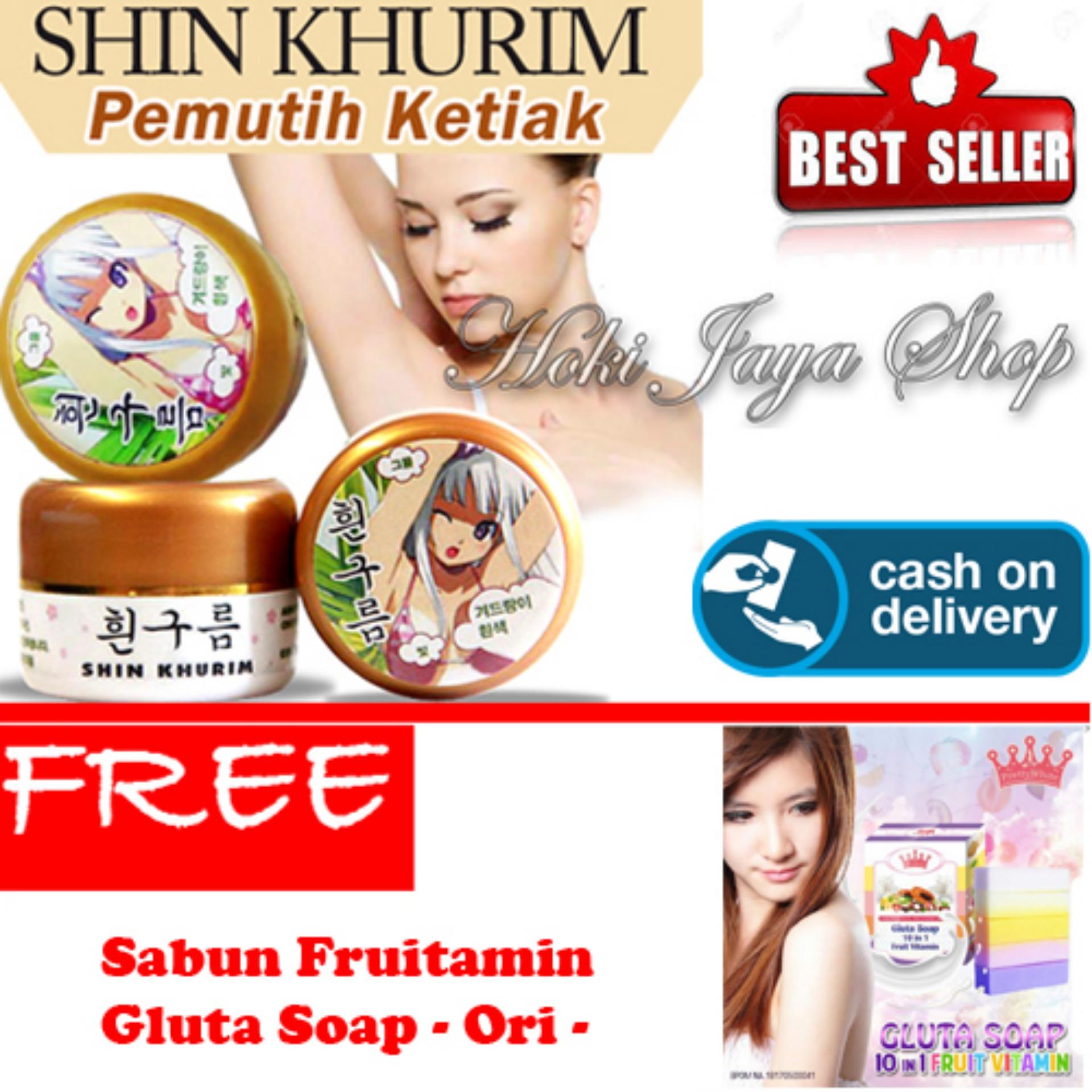 HOKI COD  - Shin Khurim  Pemutih Ketiak dan Selangkangan Premium - 1 Pcs + Gratis Gluta Fruitamin Soap By Pretty White Thailand + Vitamin / Sabun Fruitamin ORIGINAL BPOM - 1 Pcs