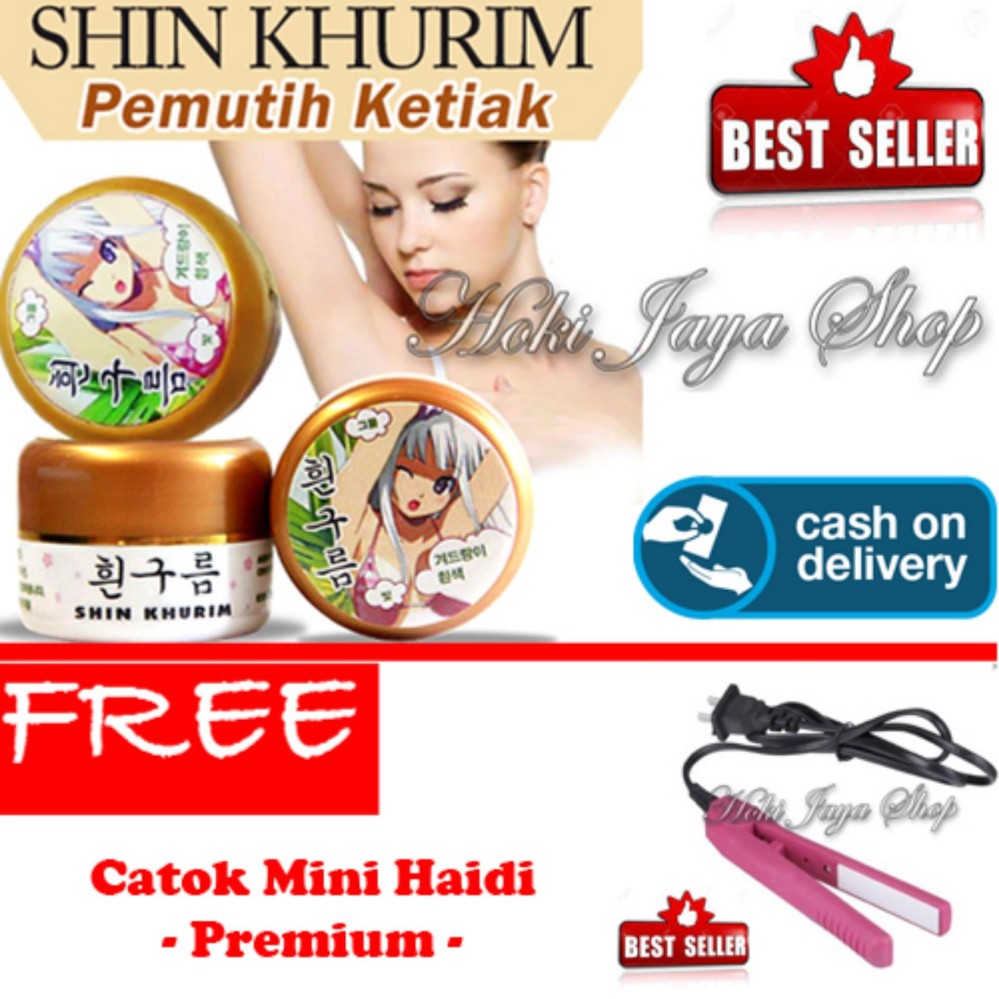 HOKI COD  - Shin Khurim  Pemutih Ketiak dan Selangkangan Premium - 1 Pcs + Gratis Haidi Catok Mini Pelurus Rambut - Multi Colour - 1 Pcs