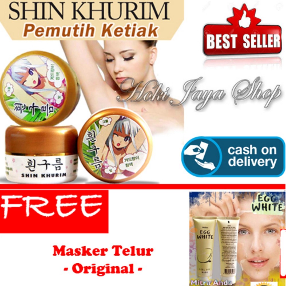 HOKI COD  - Shin Khurim  Pemutih Ketiak dan Selangkangan Premium - 1 Pcs + Gratis Mask Egg White Peel Off - Masker Telur Premium - 1 Pcs