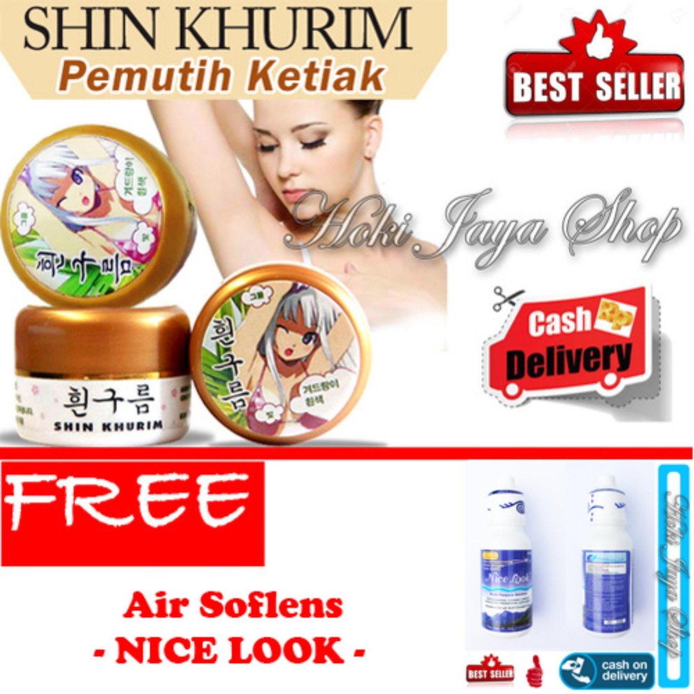HOKI COD  - Shin Khurim  Pemutih Ketiak dan Selangkangan Premium - 1 Pcs + Gratis Nice Look Cairan Air Softlens 60ml Untuk Cuci Cairan Air Soflen Cairan Nicelook - Cairan Air Soflens - 1 Pcs