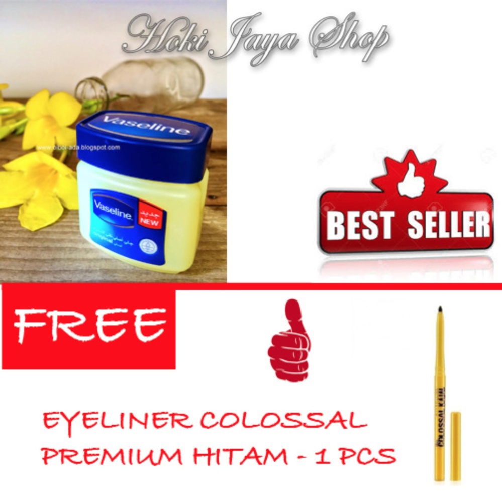 HOKI COD - Vaseline 60ml Petroleum Jelly Asli Murni 100% Original Arab - 1 Pcs FREE Eyeliner Colossal Premium Quality Hitam - Multi Model - 1 Pcs