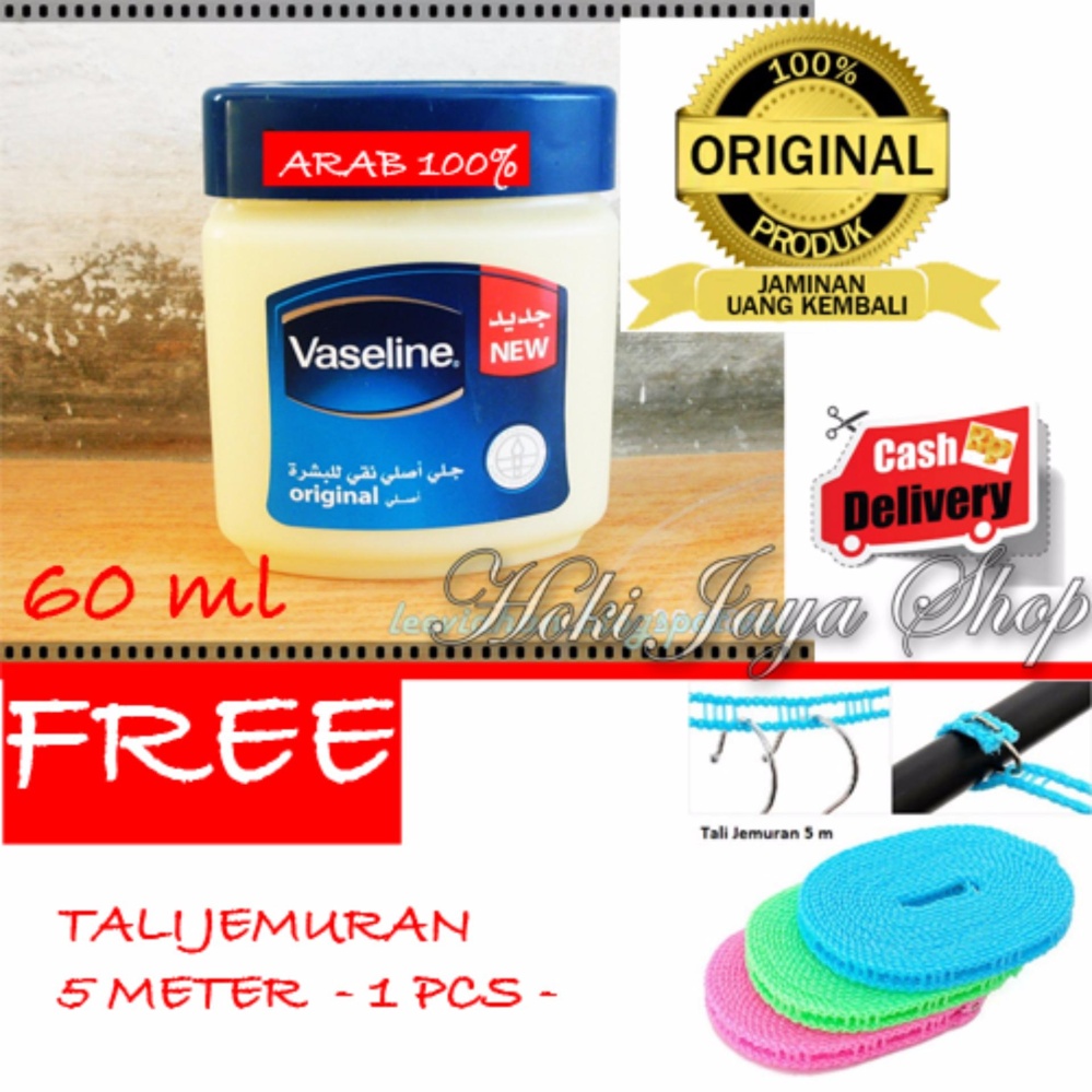 HOKI COD - Vaseline 60ml Petroleum Jelly Asli Murni 100% Original Arab - 1 Pcs + Gratis Tali Jemuran 5 Meter - 1 Pcs