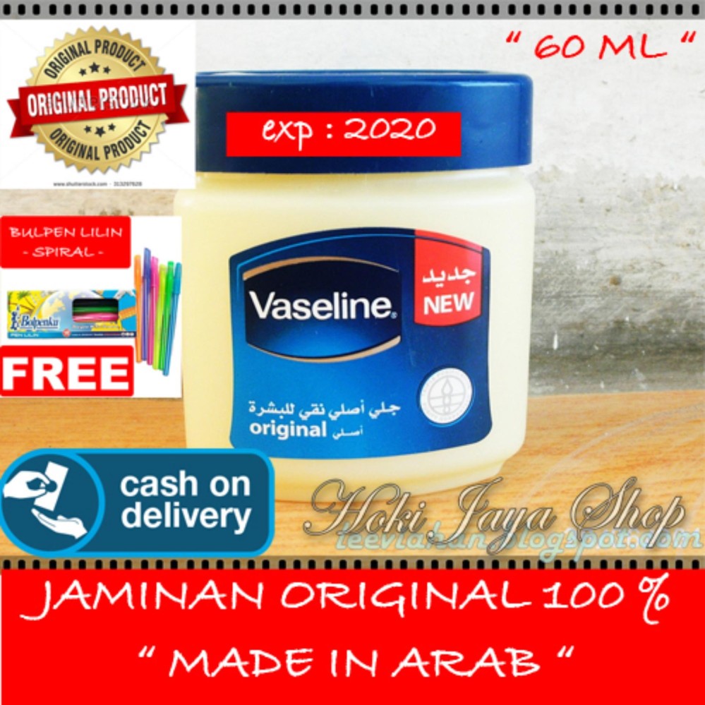 HOKI COD - Vaseline 60ml Petroleum Jelly Asli Murni 100% Original Arab - 1 Pcs - Original + Gratis Pulpen Lilin Unik Serba Guna Hitam Pekat - 1 Pcs