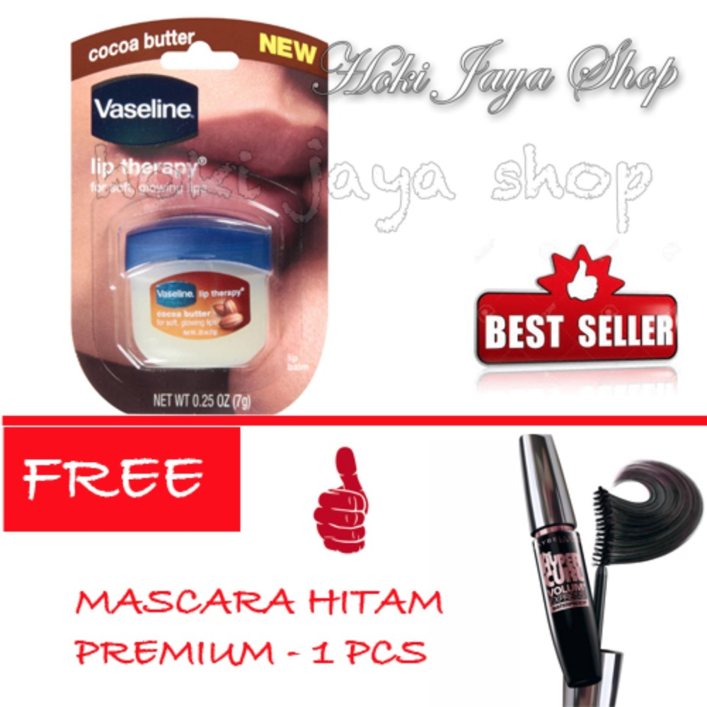 HOKI COD - Vaseline Lip Therapy Cocoa Butter Therapy Premium - 7Gr FREE Mascara Hitam Premium - 1 Pcs