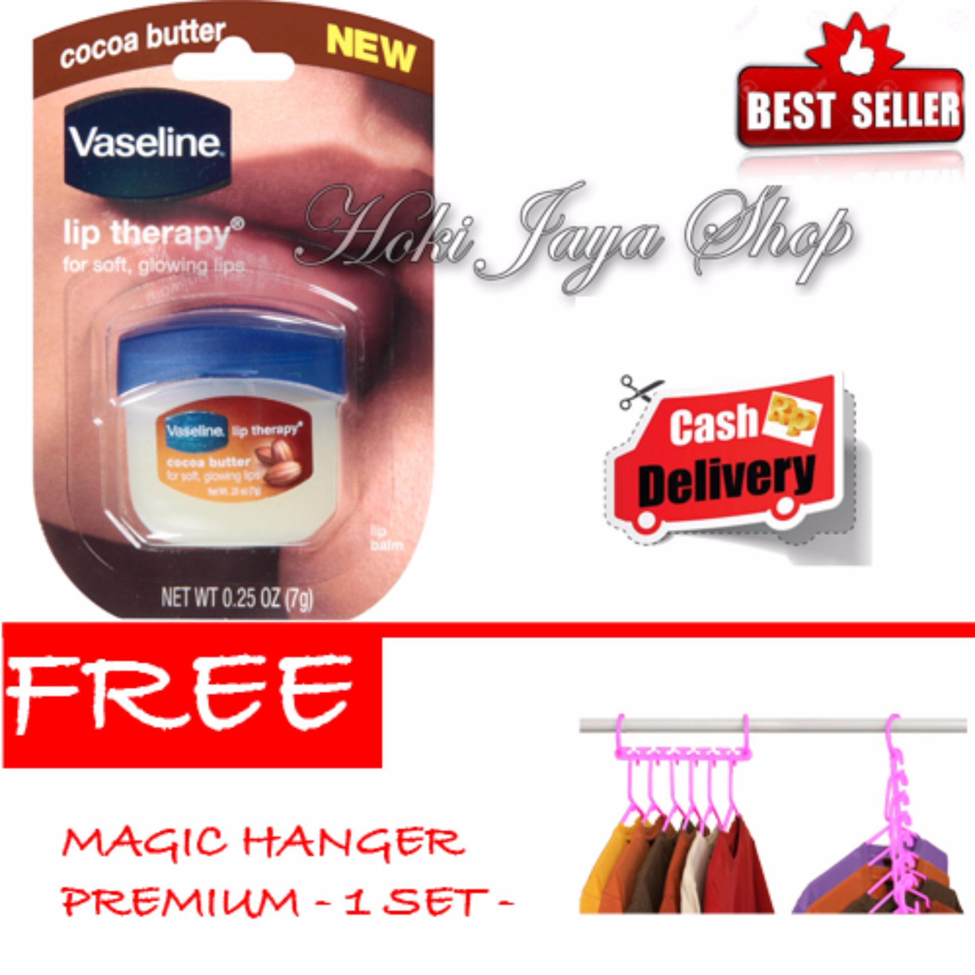 HOKI COD - Vaseline Lip Therapy Cocoa Butter Therapy Premium - 7Gr + Gratis Magic Hanger Gantungan Baju Serba Guna - 1 Set