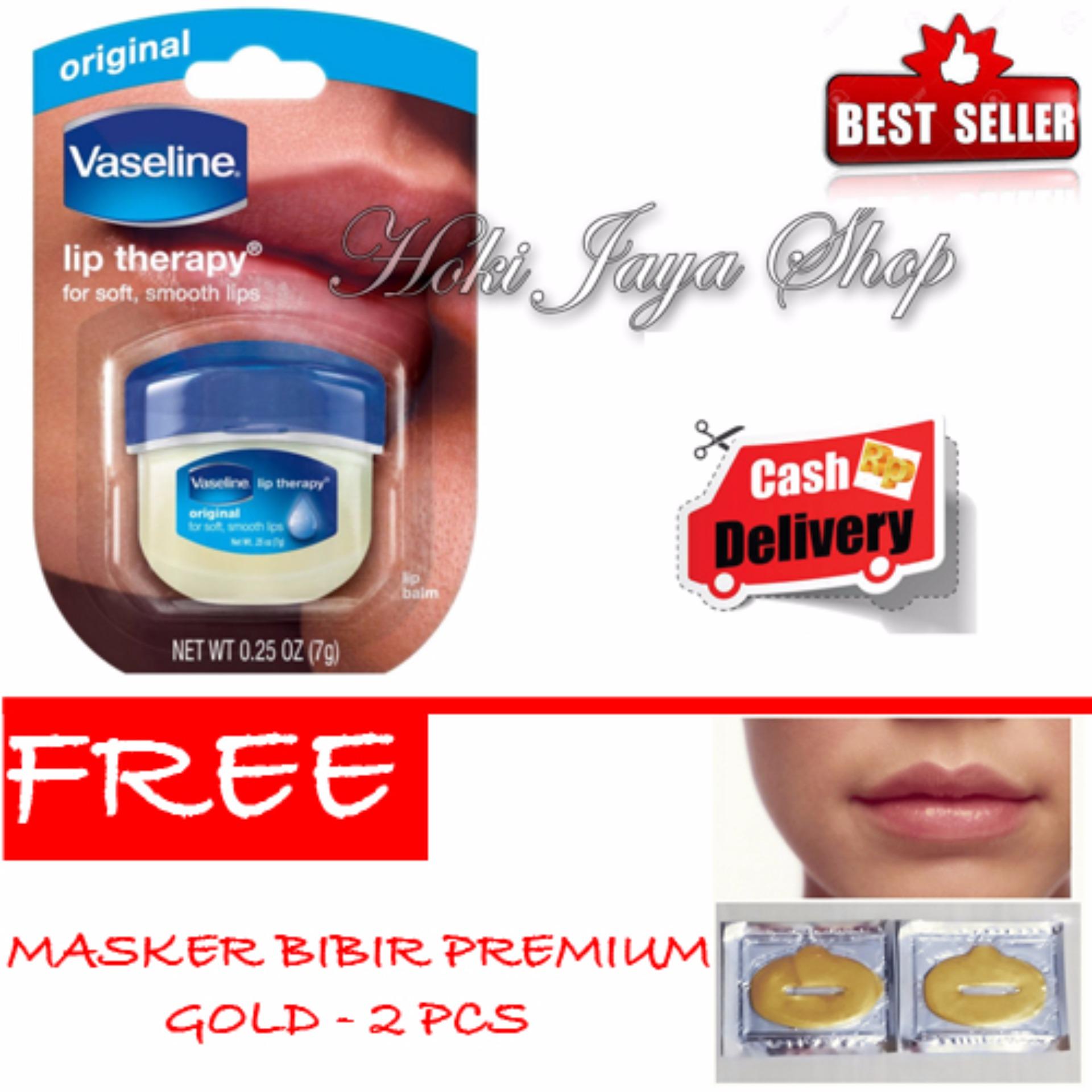 HOKI COD - Vaseline Lip Therapy Original Taste - 7gr + Gratis Masker Bibir Gold Premium - 2 Pcs
