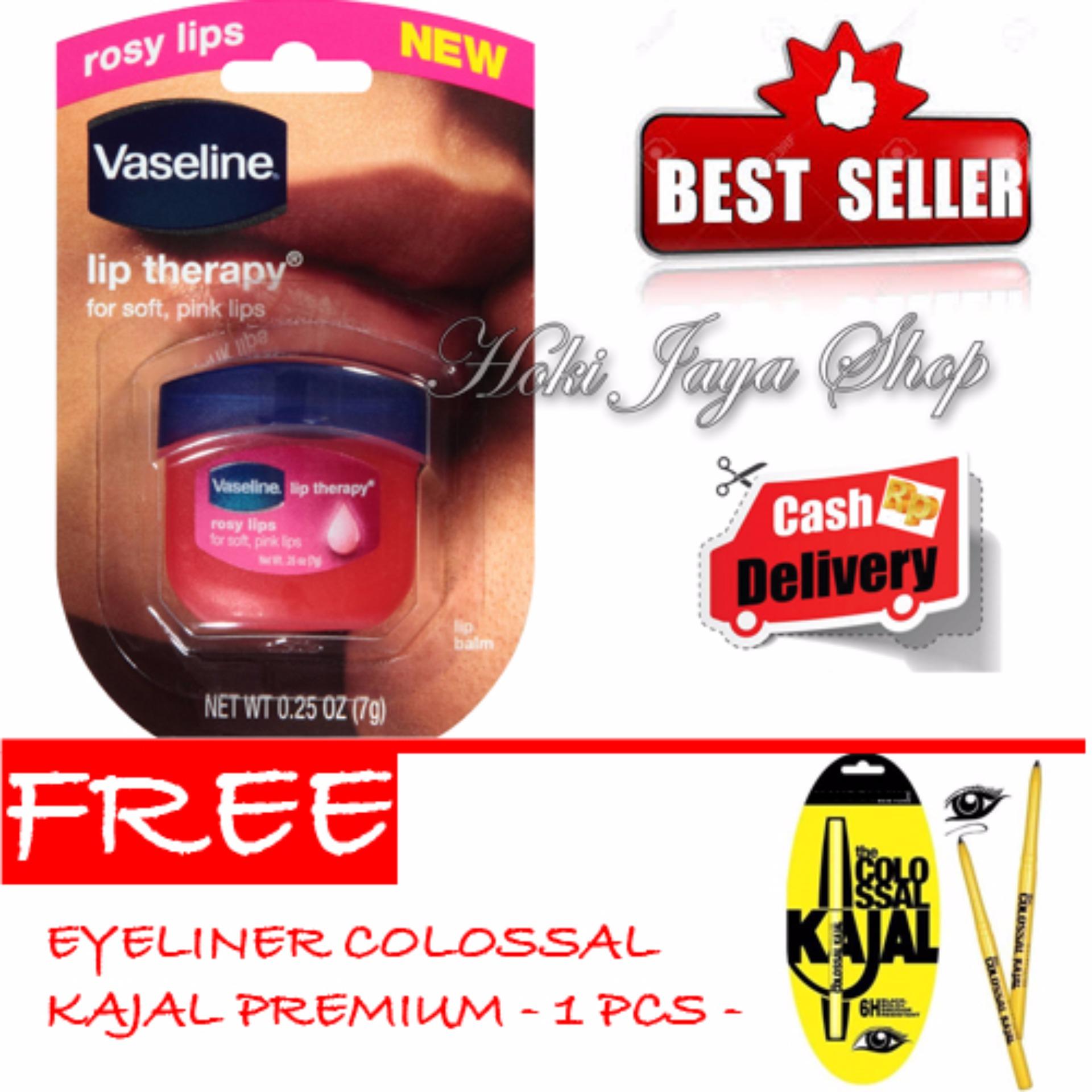 HOKI COD - Vaseline Lip Therapy Rosy Lips Premium Therapy - 1 Pcs + Gratis Eyeliner Colossal Kajal Spidol Hitam Premium - Multi Model - 1 Pcs