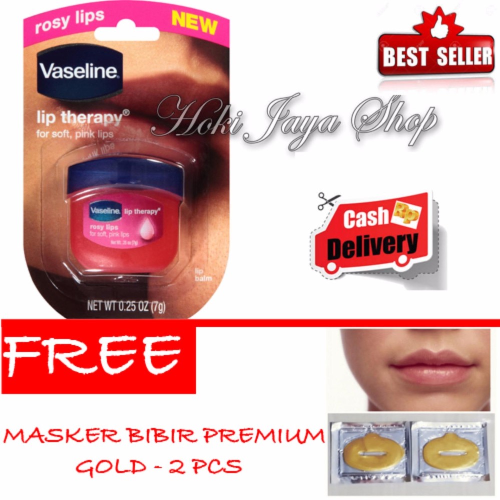 HOKI COD - Vaseline Lip Therapy Rosy Lips Premium Therapy - 1 Pcs + Gratis Masker Bibir Gold Premium - 2 Pcs