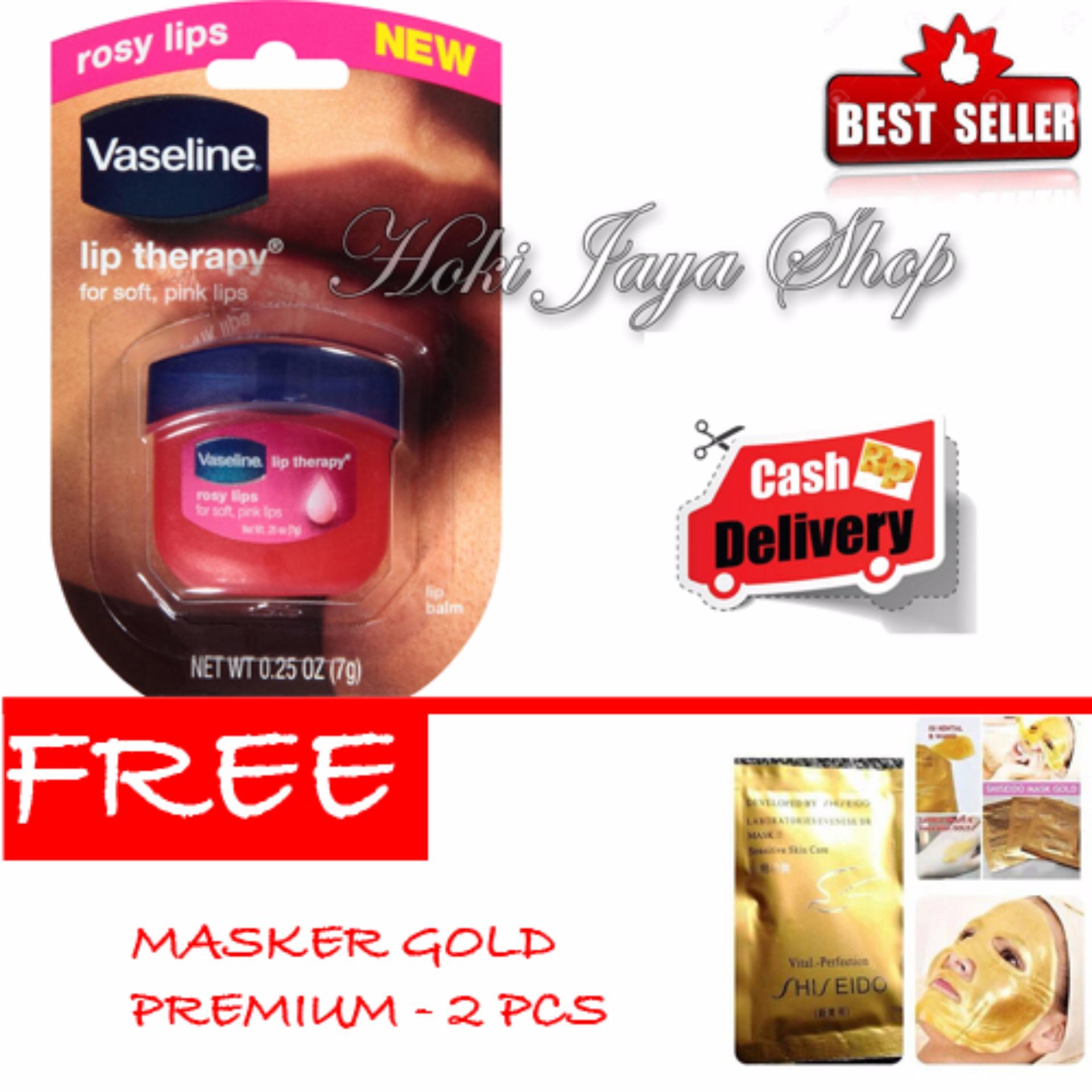 HOKI COD - Vaseline Lip Therapy Rosy Lips Premium Therapy - 1 Pcs + Gratis Masker Gold Premium Pemutih Wajah Dan Angkat Komedo - 1 Pcs