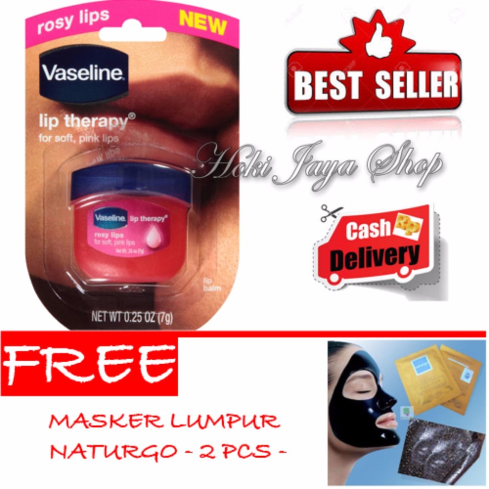 HOKI COD - Vaseline Lip Therapy Rosy Lips Premium Therapy - 1 Pcs + Gratis Naturgo Masker Lumpur Hitam Pekat - 2 Pcs