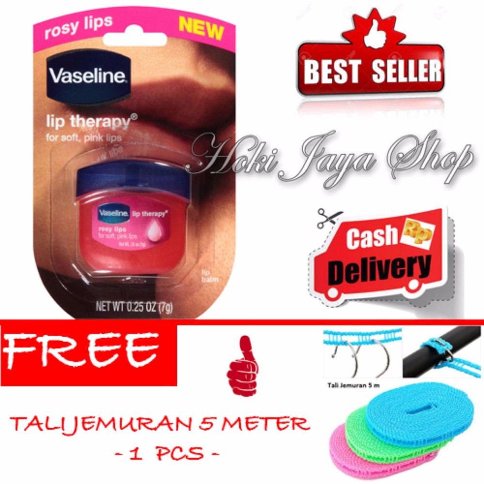 HOKI COD - Vaseline Lip Therapy Rosy Lips Premium Therapy - 1 Pcs + Gratis Tali Jemuran Serba Guna Panjang 5 Meter - 1 Pcs