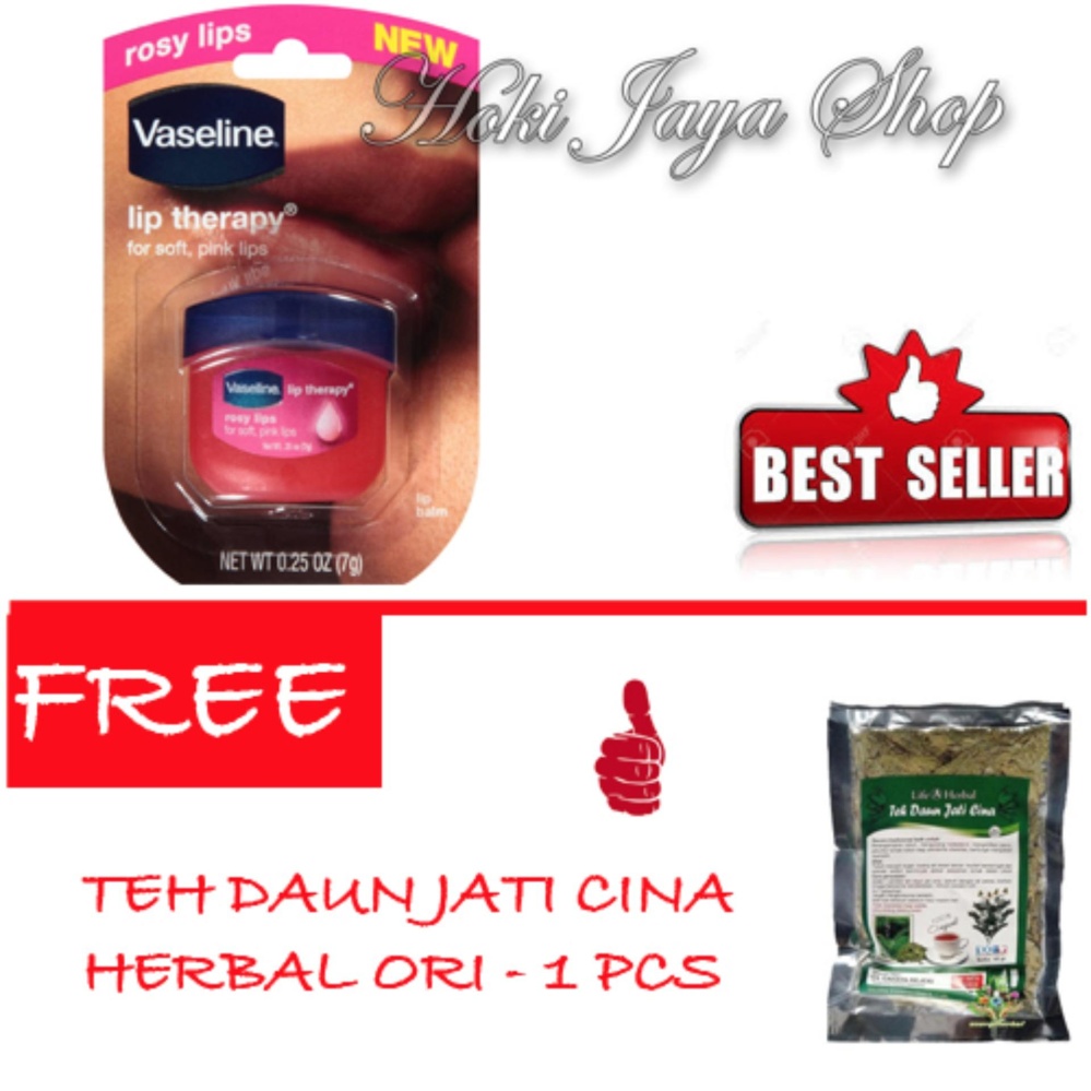 HOKI COD - Vaseline Lip Therapy Rosy Lips Therapy Premium - 1 Pcs FREE Teh Daun Jati Cina Herbal Original - 1 Pcs
