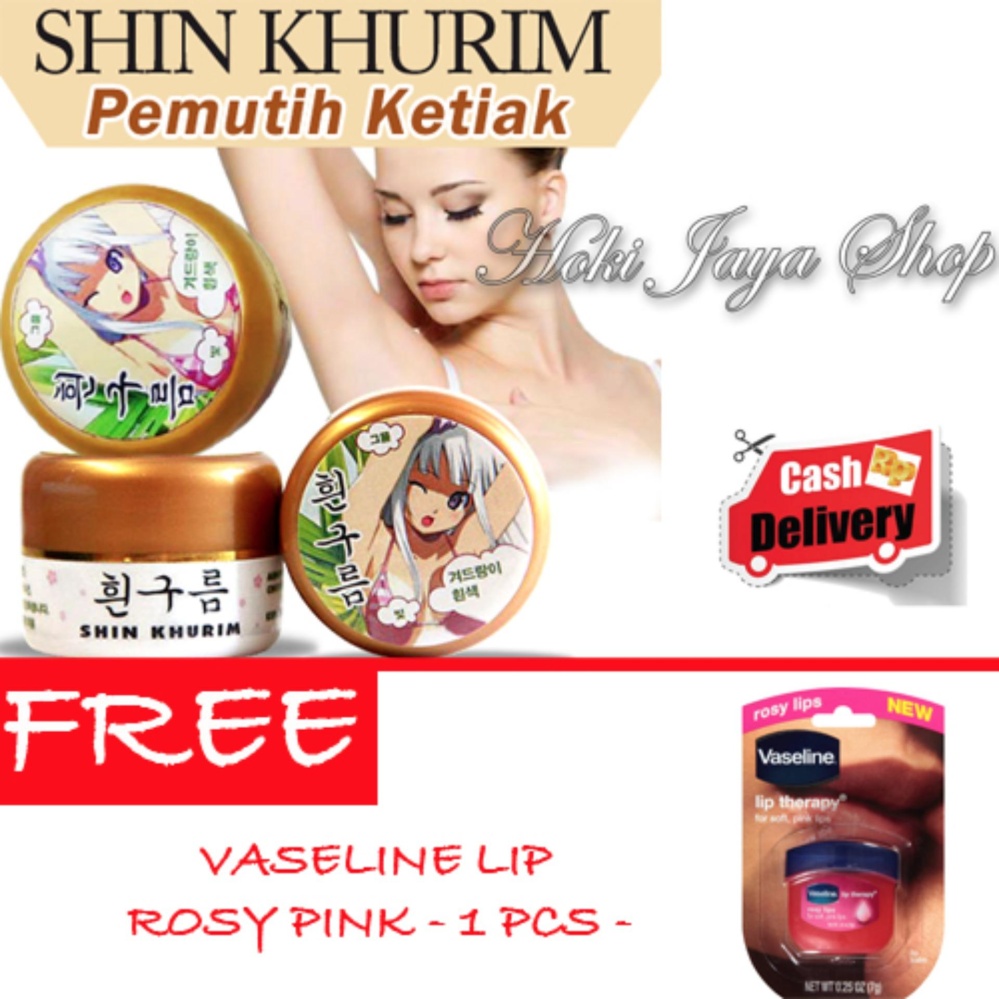 Hoki - Shin Khurim  Pemutih Ketiak dan Selangkangan Premium + Gratis Vaseline lip Rosy pink Premium - 1 Pcs