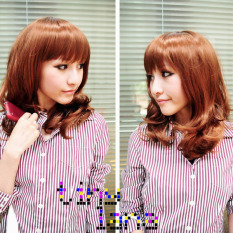 Hot Gaya Jepang Keriting Rambut Wig dengan Rapi Alis Bang Flaxen