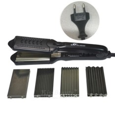 Jual Panas Multifungsi Keramik Ganda Voltase Hairstraightener Curling Rambut Curler Corrugated Iron dengan 4 Piring Withglove Baiguan WT10157-Internasional