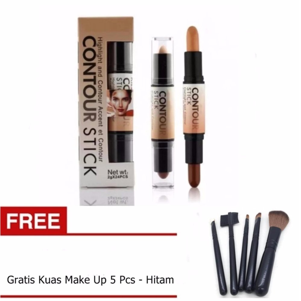  Kiss Beauty Contour Stick 2in1 Concealer + Gratis Kuas Make Up 5 - Hitam