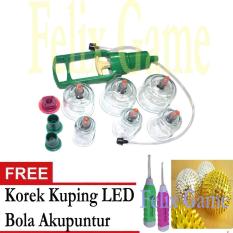 Kop Angin / Alat Bekam Hijau Isi 6 Cup +Gratis 1Pcs Korek kuping LED + 1 Bola Akupuntur