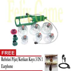 Kop Angin / Alat Bekam Isi 6 Cup + Gratis 1 Refleksi Kayu 3 IN 1 + Earphone