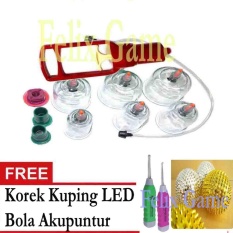 Kop Angin / Alat Bekam Isi 6 Cup Merah +Gratis 1 Pcs Korek kuping LED + 1 Pcs Bola Akupuntur